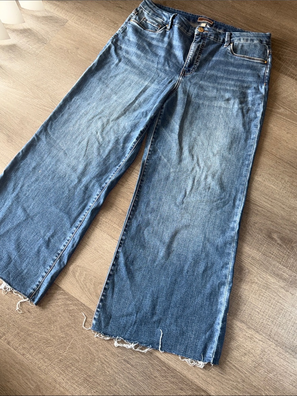 Meg Fab Ab Raw Hem High Waist Wide Leg Jeans Sz 14 - Picture 9 of 14